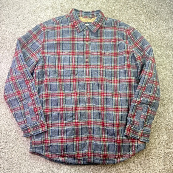LL Bean Mens Sherpa Lined Scotch Plaid Flannel Shirt Gray Stewart Size M Reg